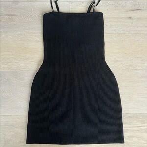 Babaton Black Ribbed Mini Dress